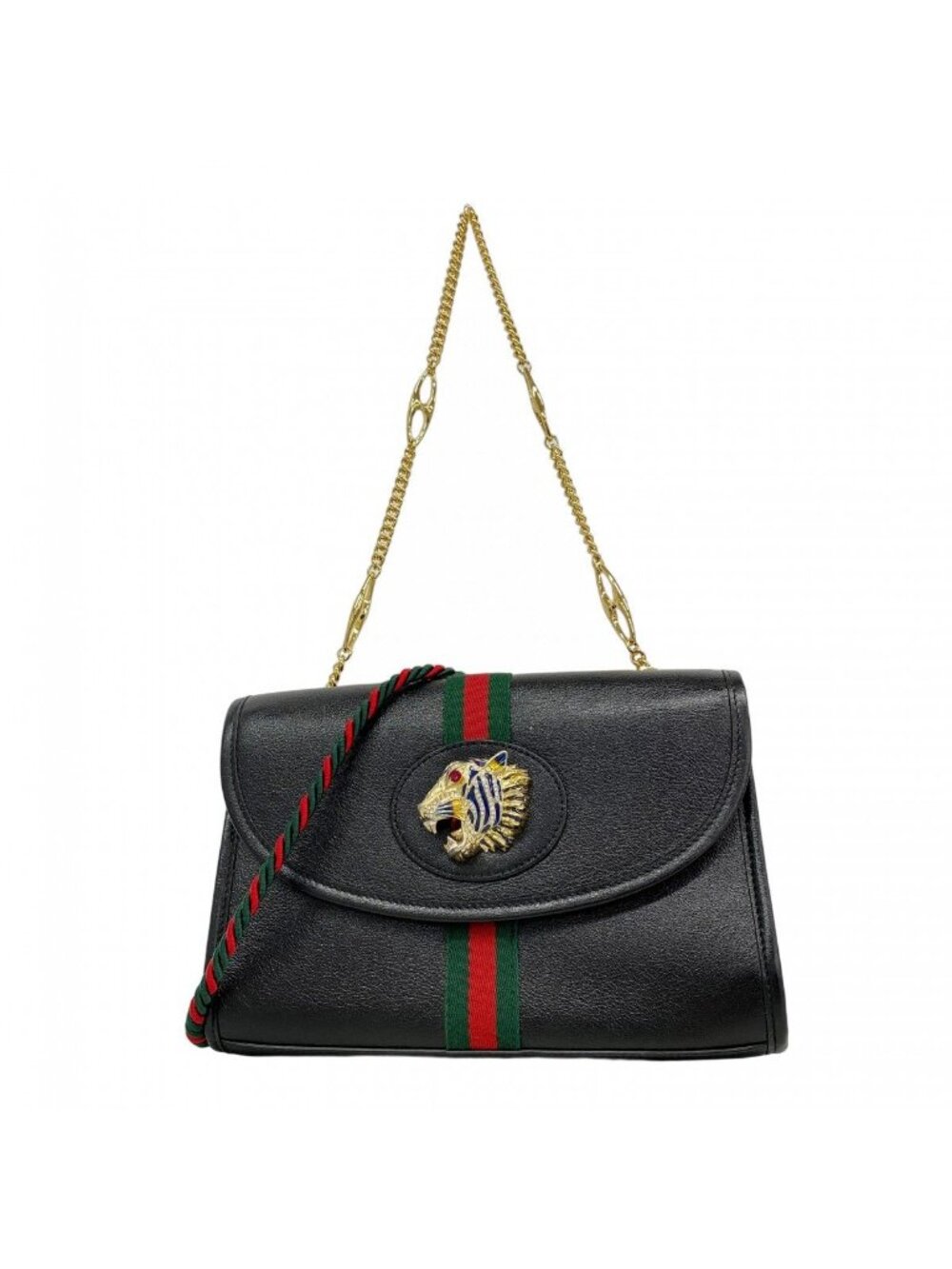 Gucci Shoulder Bag Rajah Leather Black Gold